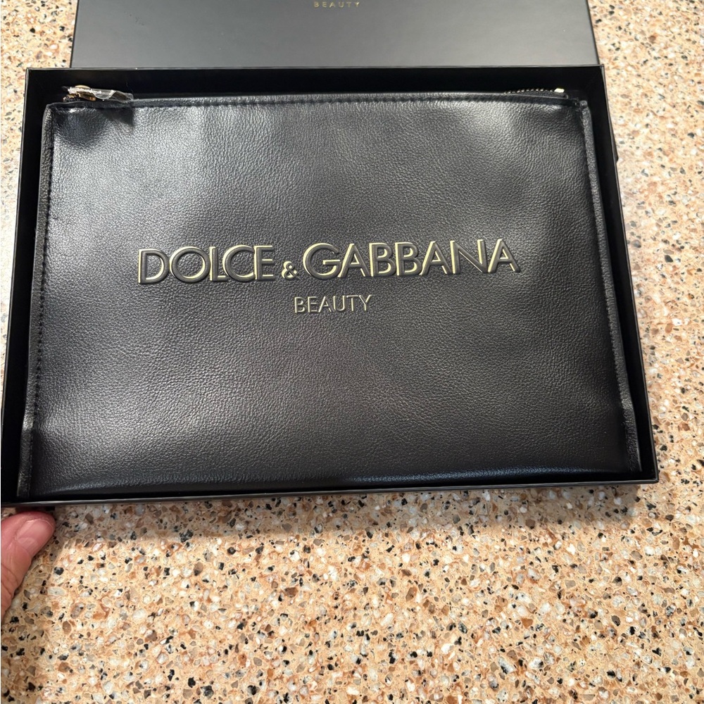 Dolce & Gabbana Black Toiletry Bag with Gold Logo